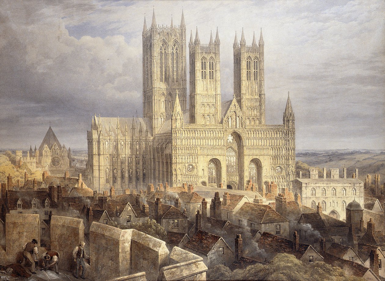 Lincoln Cathedral från nordväst, ca 1850 av Frederick Mackenzie