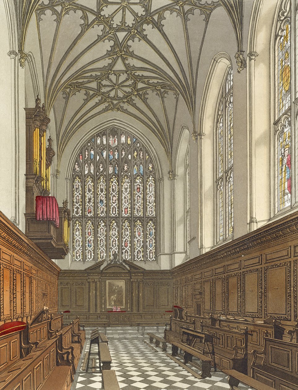 Winchester College Chapel, från "History of Winchester College", del av "History of the Colleges", graverad av William James Bennett (1787-1844), utgiven av R. Ackermann, 1816 (akvatint). av Frederick Mackenzie