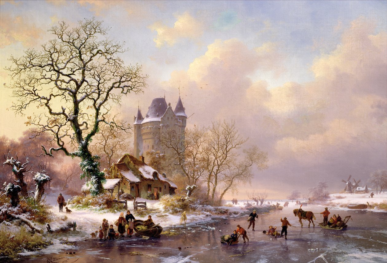 Vinterlandskap med ett slott av Frederick Marianus Kruseman