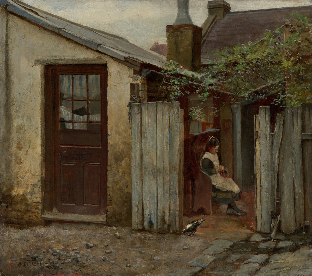 Flicka med fågel på bageriet King Street av Frederick McCubbin