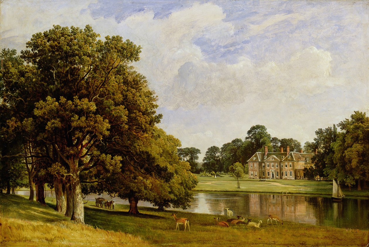 Rådjur som betar vid sjön, Chilston Park, Kent av Frederick Richard Lee