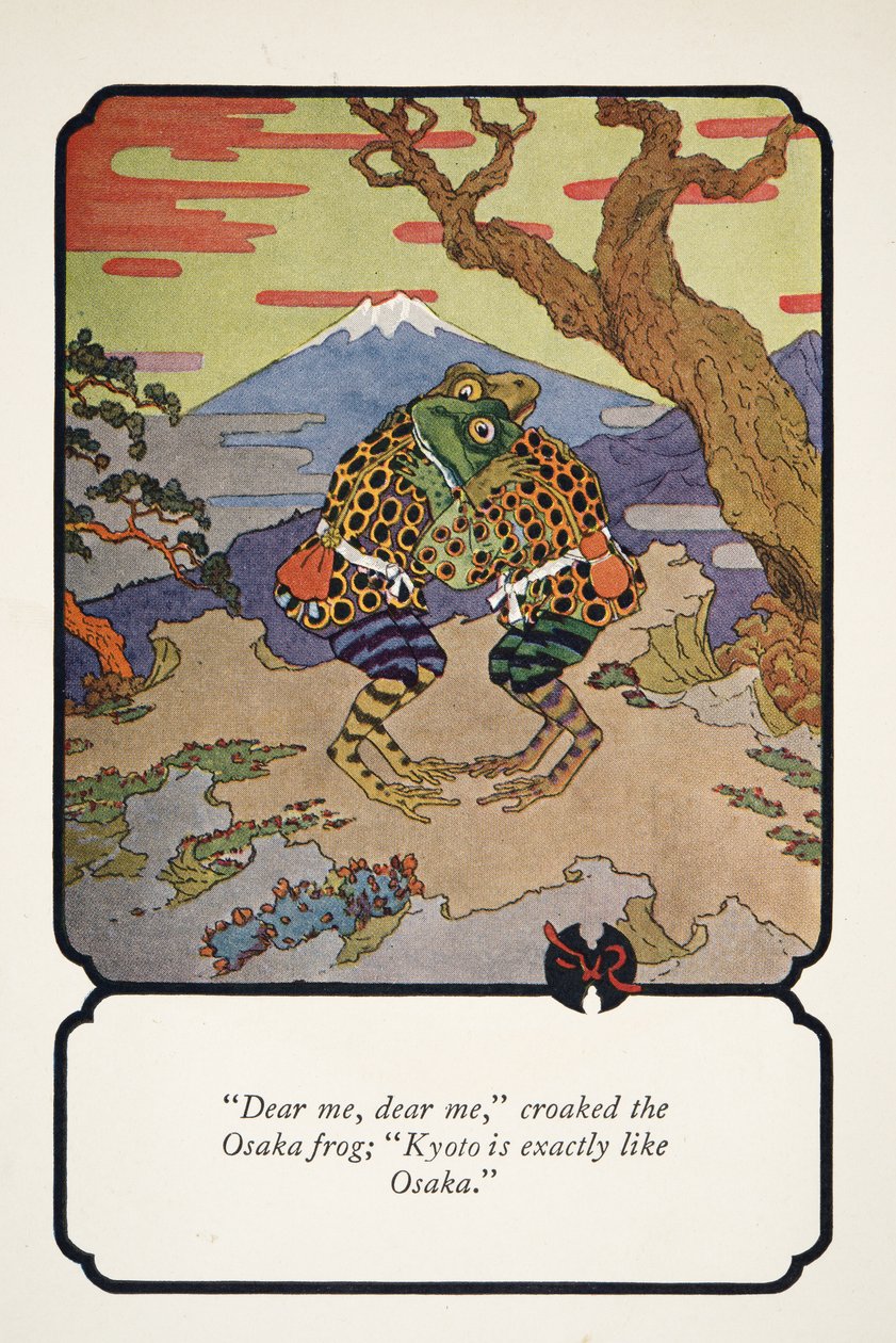 Kära nån, kära nån, kväkade Osaka-grodan, Kyoto är precis som Osaka, illustration från Little Peaching and Other Tales of Old Japan, ca. 1928. av Frederick Richardson