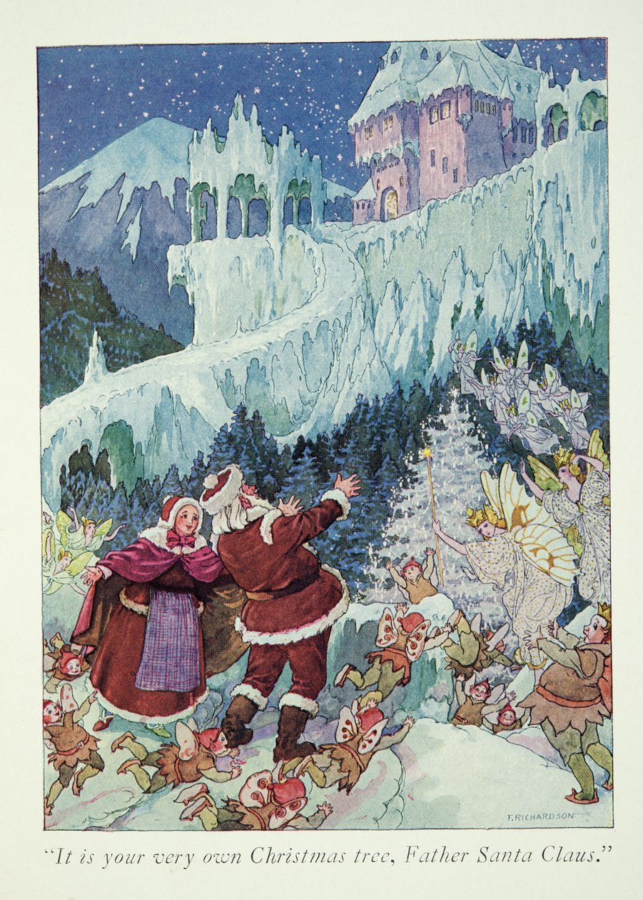 Illustration från Ett besök i jultomtens land av Frederick Richardson
