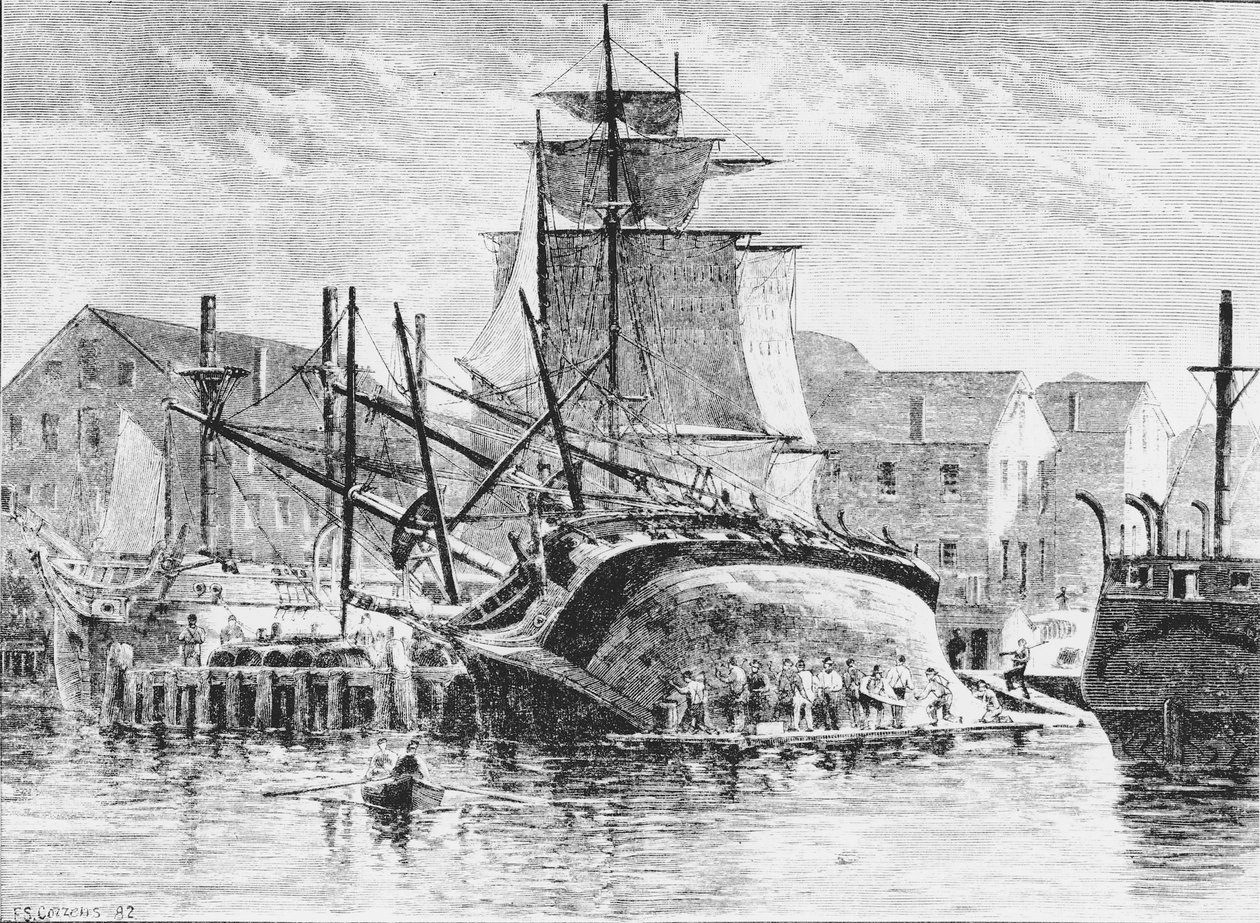 Valfångstfartyg i New Bedford, Massachusetts, 1882 (svart fotografi) av Frederick Swartwout Cozzens