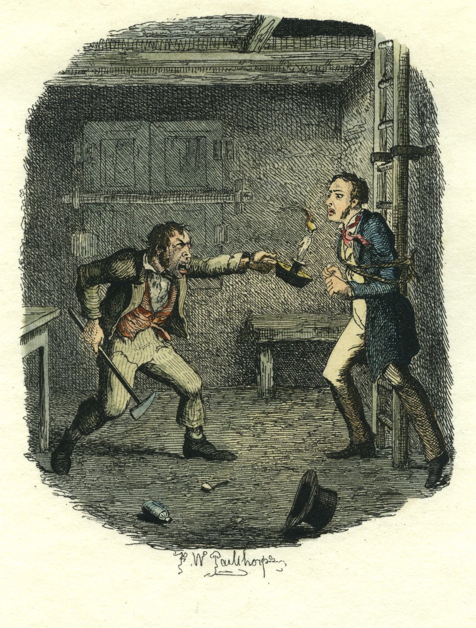 Pip räddas i rätt tid, Great Expectations, ca 1885 (handkolorerat gravyr) av Frederick W. Pailthorpe