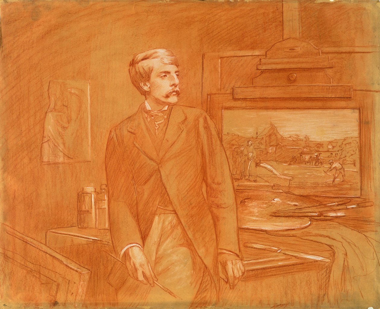 Självporträtt (röd krita förhöjd med vitt papper) av Frederick Walker