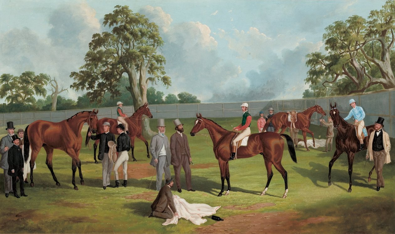 Grupp i Dowling Forest Racecourse kapsling, Ballarat, 1863 av Frederick Woodhouse