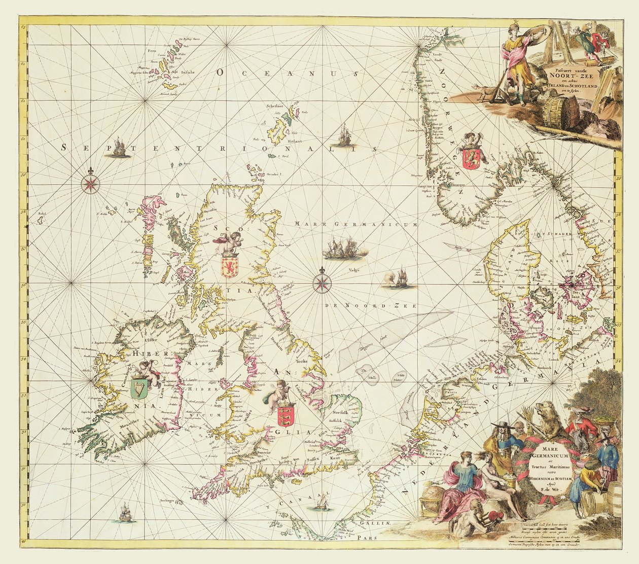 Karta över Nordsjön, ca 1675 (handfärgad gravyr) av Frederick de Wit