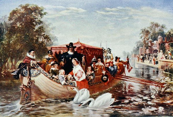 Karl I:s (1625-49) lyckligare dagar, illustration från "Lives of Great Men Told by Great Men", redigerad av Richard Wilson, ca 1920-tal (färglitografi). av Frederick (after) Goodall