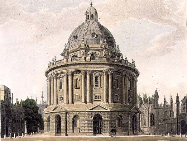 Radcliffe Library, illustration från "Historien om Oxford", graverad av puben J. Bluck (fl.1791-1831). av R. Ackermann av Frederick (after) Mackenzie