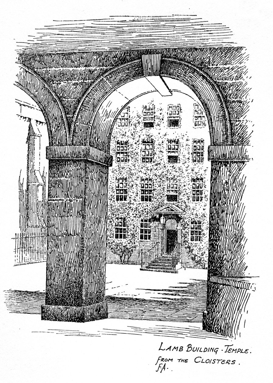 Lamb Building, Temple, från klostret, London, 1912 av Frederick Adcock