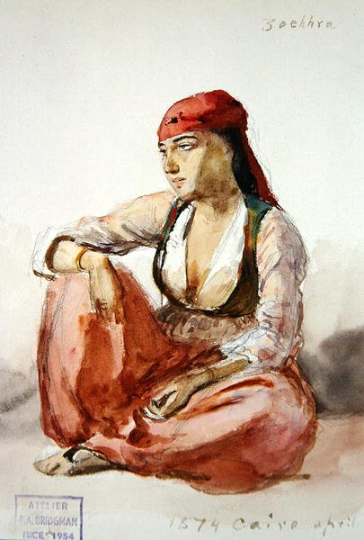 En sittande kvinna "Zoehhra" av Frederick Arthur Bridgman