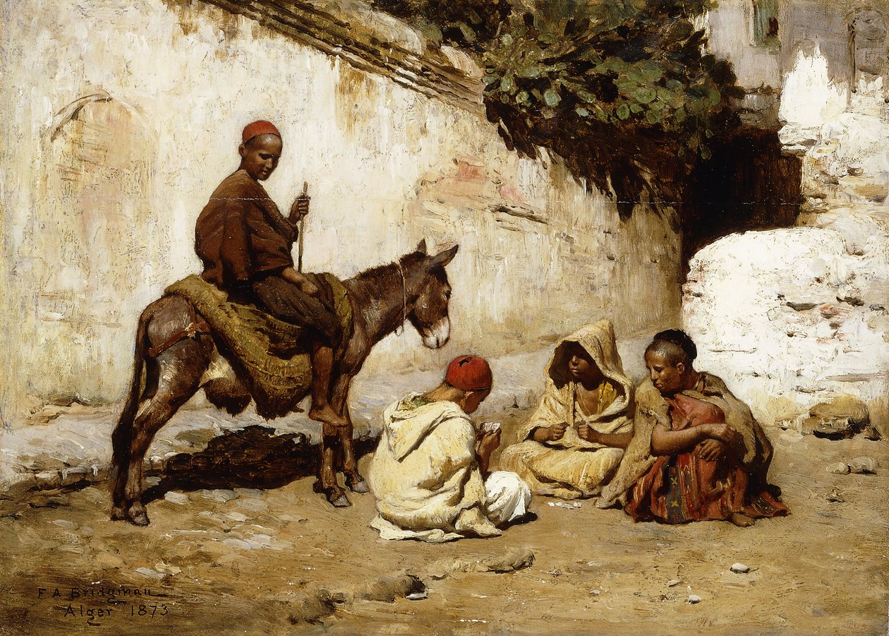 Arabiska barn som spelar kort, 1873 av Frederick Arthur Bridgman