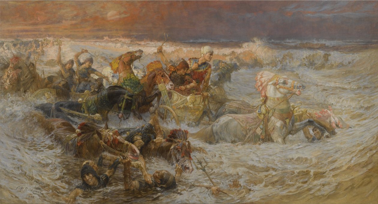 Faraos armé uppslukad av Röda havet av Frederick Arthur Bridgman