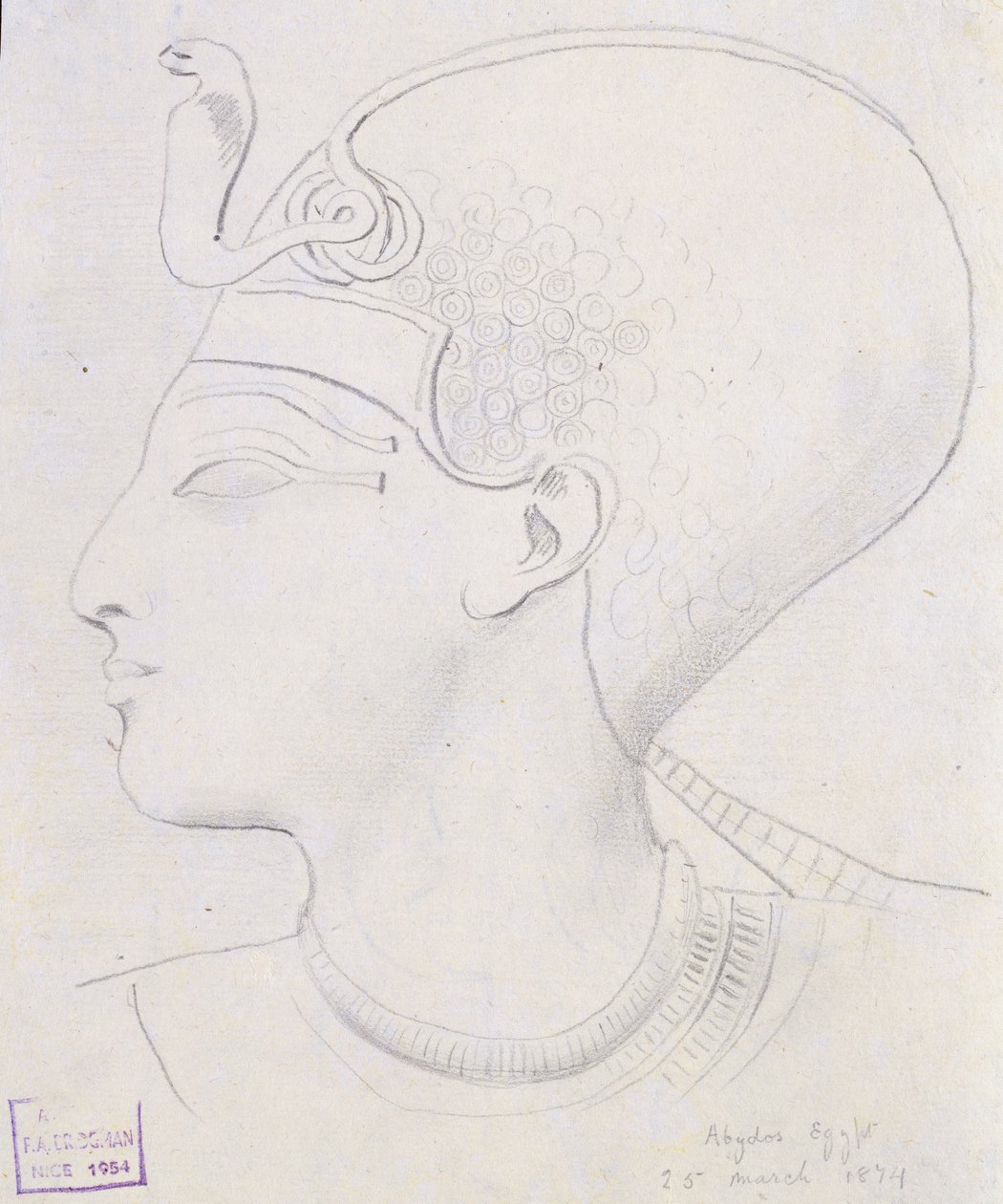 Studie av en relief av huvudet av Seti I (1394-1279 f.Kr.) i Temple of Seti I, Abydos, 1874 av Frederick Arthur Bridgman