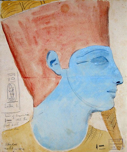 Studie av en relief av Guds Amuns huvud i Seti I-templet, Abydos av Frederick Arthur Bridgman