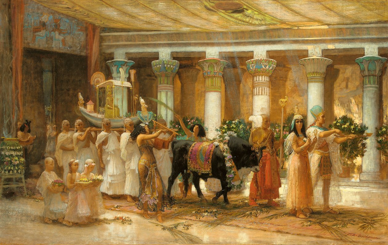 The Procession of the Sacred Bull, Apis, c.1879 (olja på duk) av Frederick Arthur Bridgman