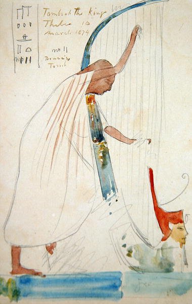 Väggmålning av en harpist i Ramses III:s grav i Thebe av Frederick Arthur Bridgman