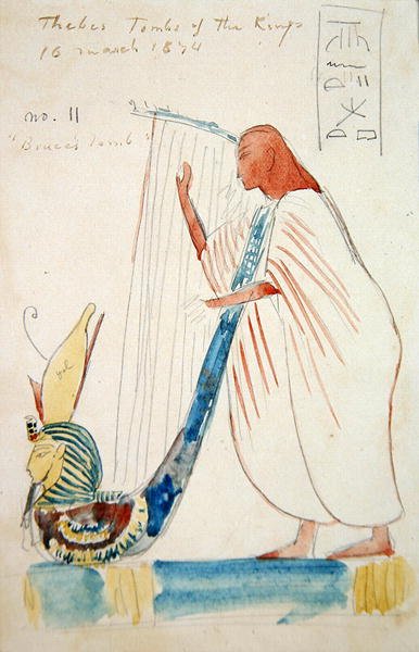 Väggmålning av en harpist i Ramses III:s grav i Thebe av Frederick Arthur Bridgman