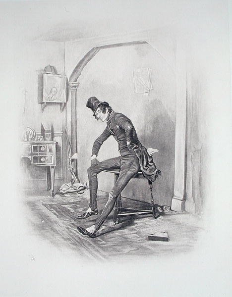 Alfred Jingle från No Hall, Nowhere, från "Charles Dickens: A Gossip about his Life", av Thomas Archer, publicerad ca 1894 (litho) av Frederick Barnard