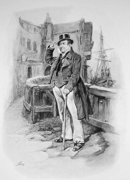 Kapten Cuttle, från "Charles Dickens: A Gossip about his Life", av Thomas Archer, publicerad ca 1894 (litho) av Frederick Barnard