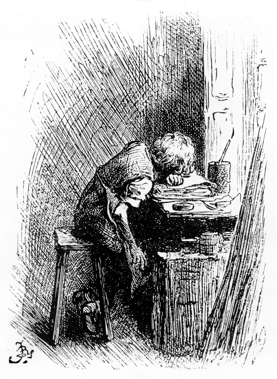 Charles Dickens på Blacking Factory, en illustration från 