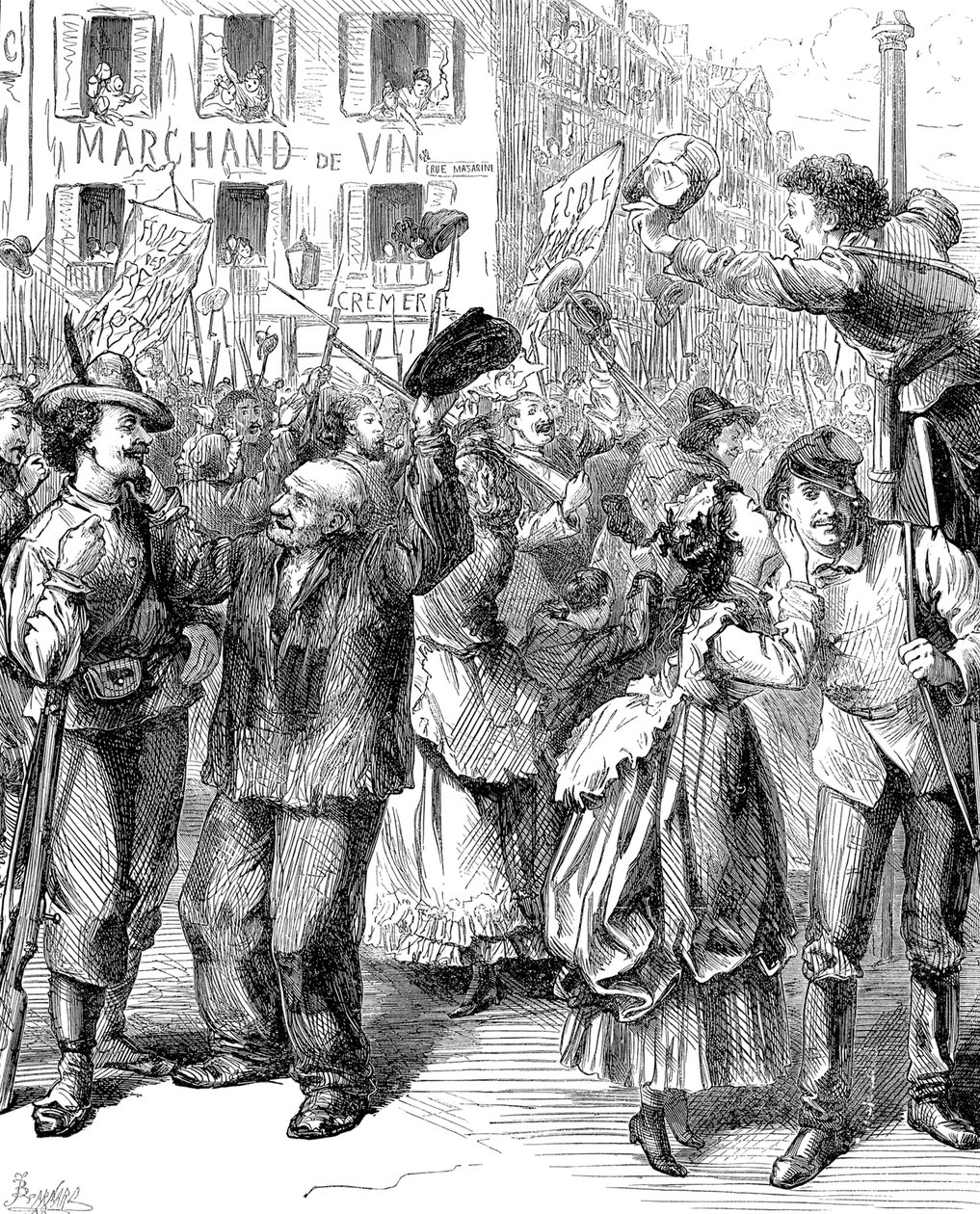 Defense of Paris: studenter som ska bemanna barrikaderna, fransk-preussiska kriget, 1870 av Frederick Barnard