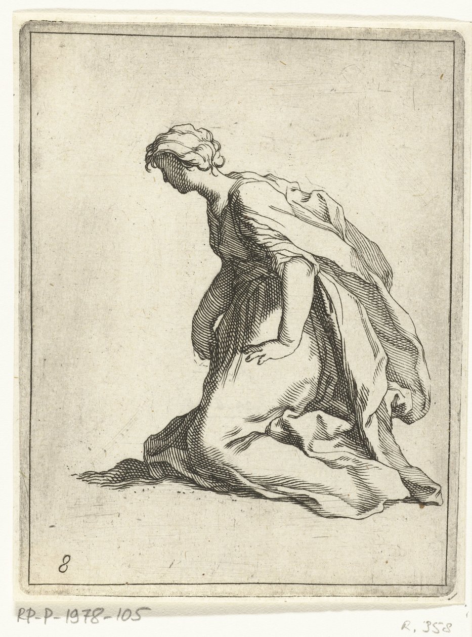 Knästående ung kvinna 15 små figurer (serietitel) av Frederick Bloemaert