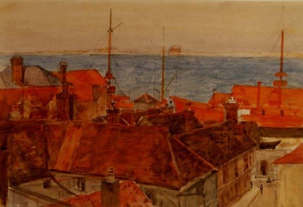 Harwich Harbour (akvarell) av Frederick Brown