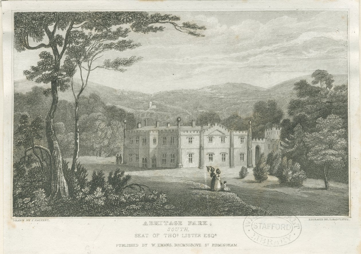 Armitage Park: gravyr, nd [c 1830] av Frederick Calvert