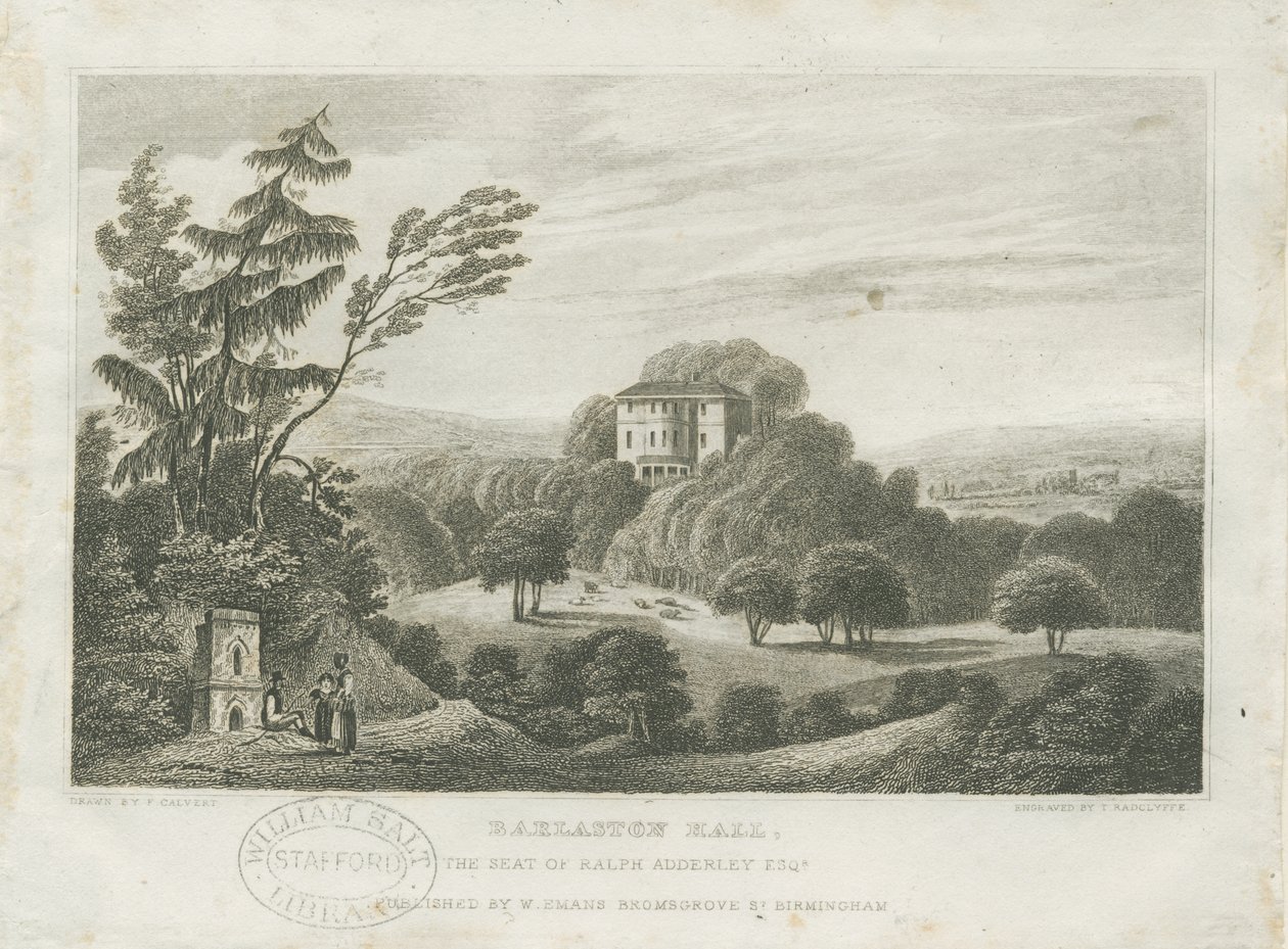 Barlaston Hall: gravyr, nd [mitten av 1800-talet] (tryck) av Frederick Calvert