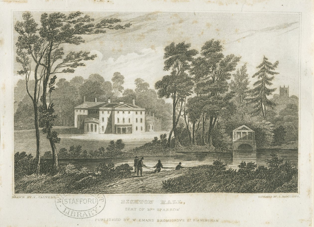 Bishton Hall: gravyr, nd [?c1830-talet] av Frederick Calvert