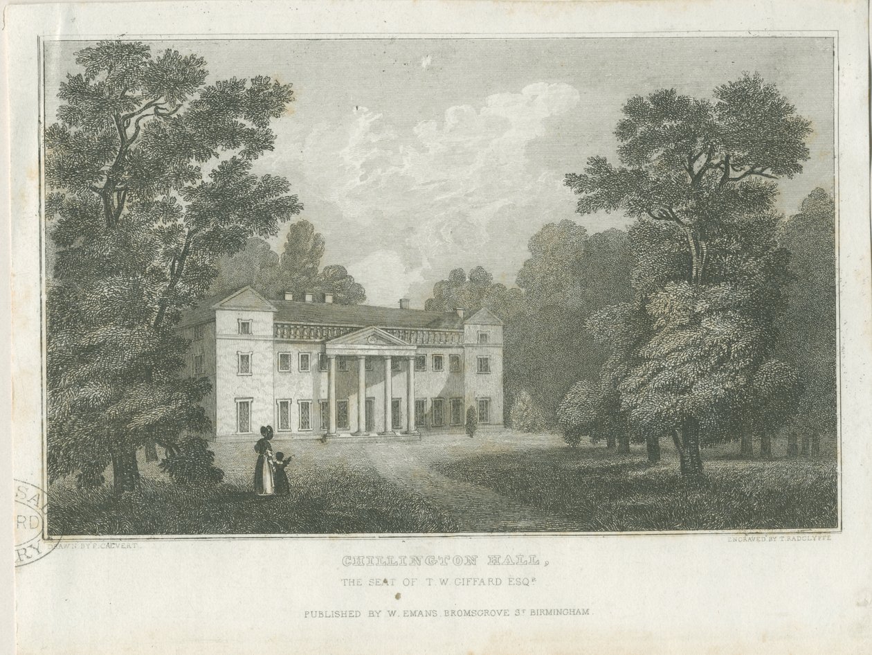 Chillington Hall: gravyr, nd [1830] (tryck) av Frederick Calvert