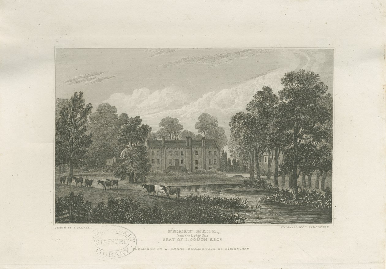 Great Barr - "Perry Hall": stålgravyr, och [mitten av 1800-talet] av Frederick Calvert
