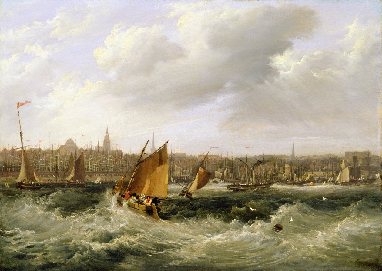 Liverpool, Lancashire från floden Mersey och New Brighton, 1838 (för par se 257066) av Frederick Calvert