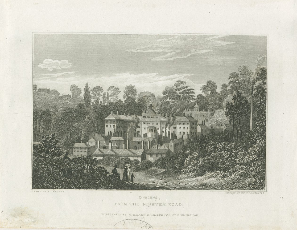 Soho Manufactory från Ninevah Road: stålgravyr, nd [c 1830] (tryck) av Frederick Calvert
