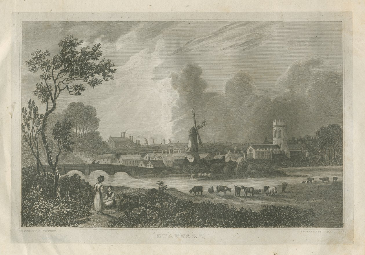 Stafford - South West View: gravyr, nd [c 1830] av Frederick Calvert