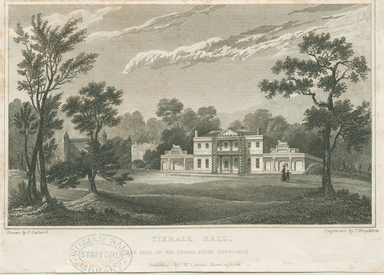 Tixall Hall: gravyr, nd [c 1830] (tryck) av Frederick Calvert