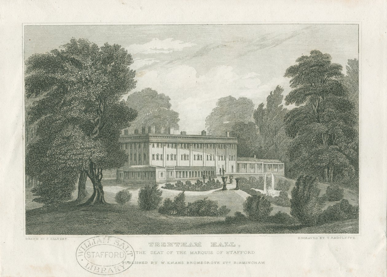 Trentham Hall: gravyr, nd [c 1830] (tryck) av Frederick Calvert