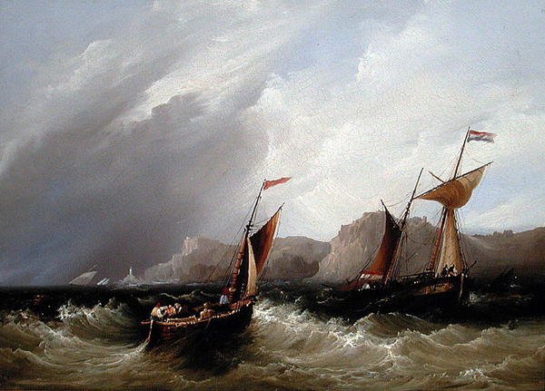 Fartyg utanför en stenig kustlinje (olja ombord) av Frederick Calvert
