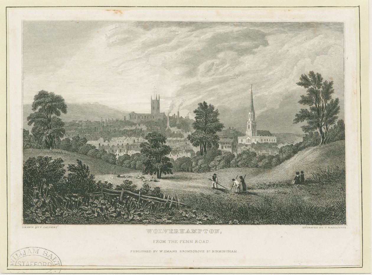 Wolverhampton - Avlägsen vy från Penn Road: stålgravyr, nd [c 1830] (tryck) av Frederick Calvert