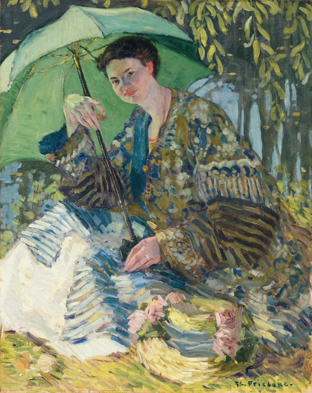 Dam med ett parasoll, ca 1905 (olja på duk) av Frederick Carl Frieseke