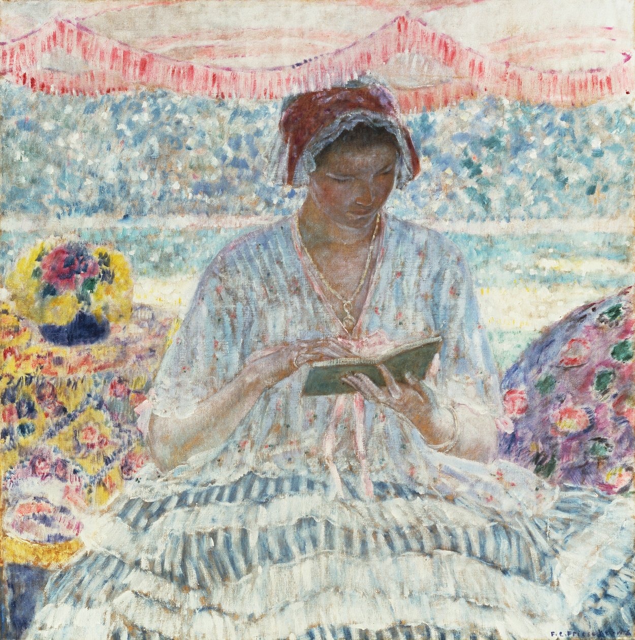 Sommarläsning (Under markisen) av Frederick Carl Frieseke