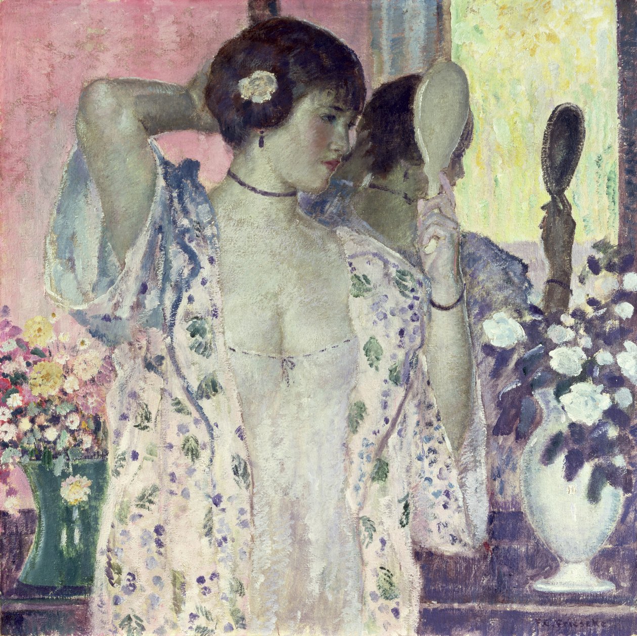 Handspegeln (olja på duk) av Frederick Carl Frieseke