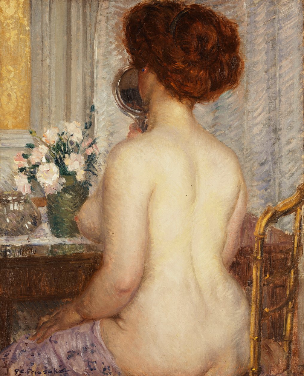 Kvinna vid ett toalettbord av Frederick Carl Frieseke