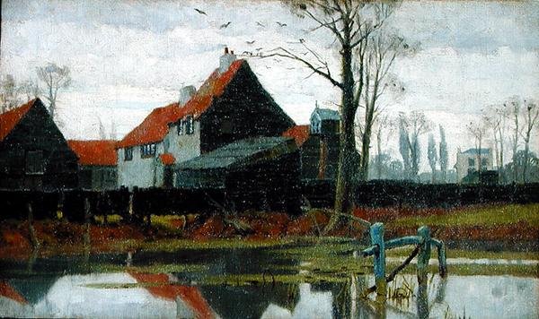 Gårdsbyggnader, ca 1889 (olja på duk) av Frederick Cayley Robinson