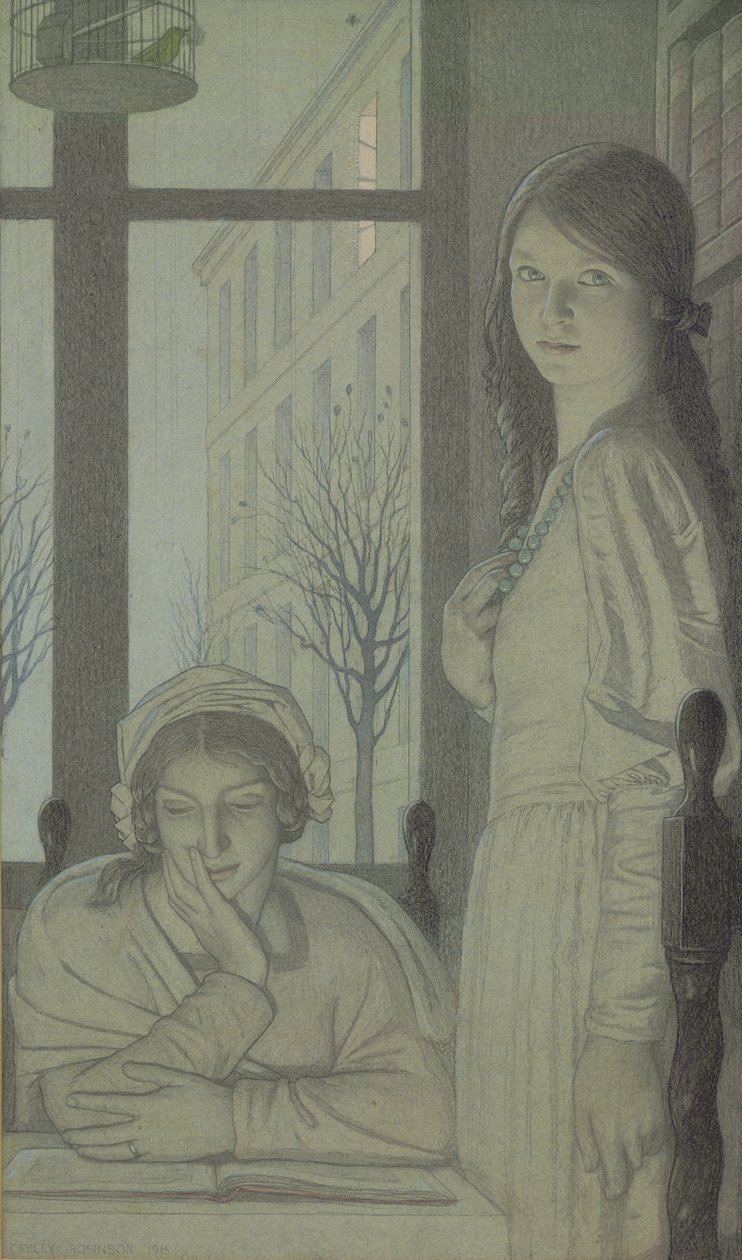Interiör - Kväll, 1915 (penna, tvätt och gouache) av Frederick Cayley Robinson