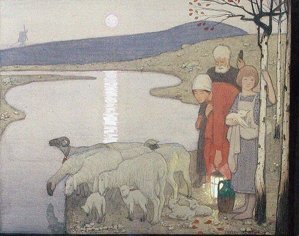 Pastoral, ca 1923 (grafit, akvarell och gouache ombord) av Frederick Cayley Robinson