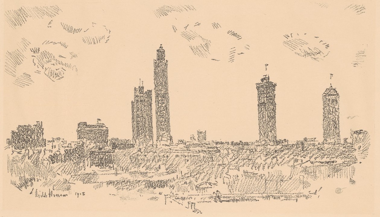 New Yorks skyline, mörka byggnader, 1918. av Frederick Childe Hassam