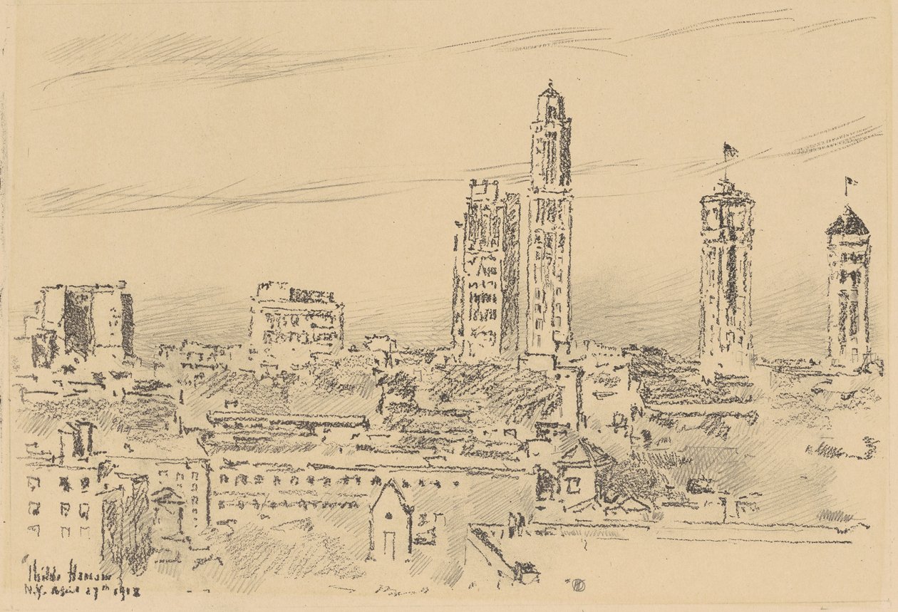 New Yorks skyline, ljusa byggnader, 1918. av Frederick Childe Hassam